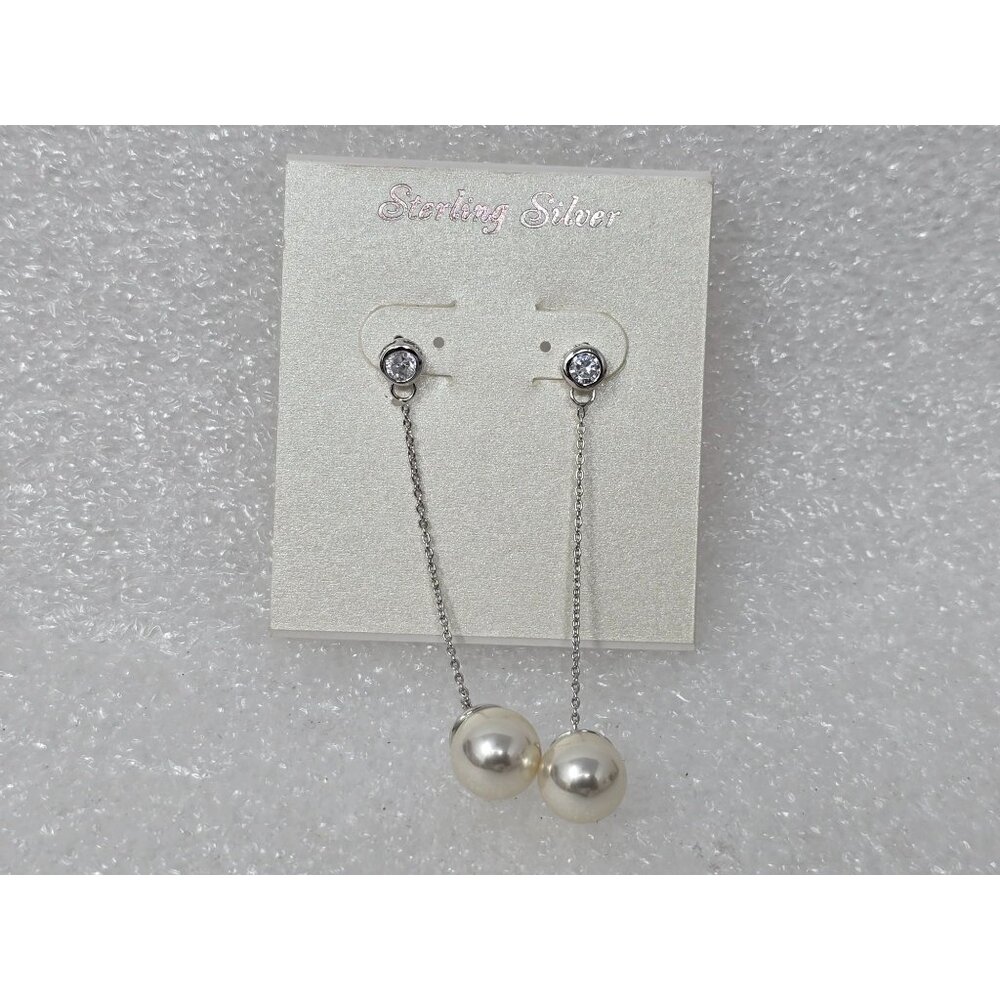 Sterling Silver Faux Pearl & Crystal Dangle Earrings